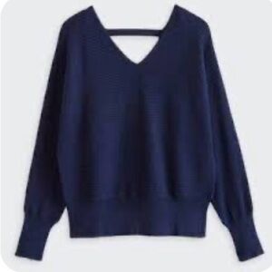 Pinque Lajara V Neck Back Detail Sweater Navy Small NWT STITCH FIX